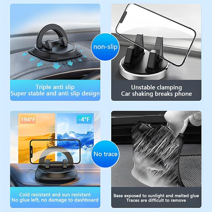 360° Rotatable  Anti-Slip Silicone Automotive Cell Phone Holder Mount for Vehicle Dashboard