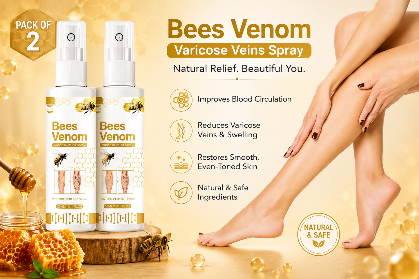Bees Venom Spray Natural Relief For Varicose Veins & Spider Veins (Pack Of 2)