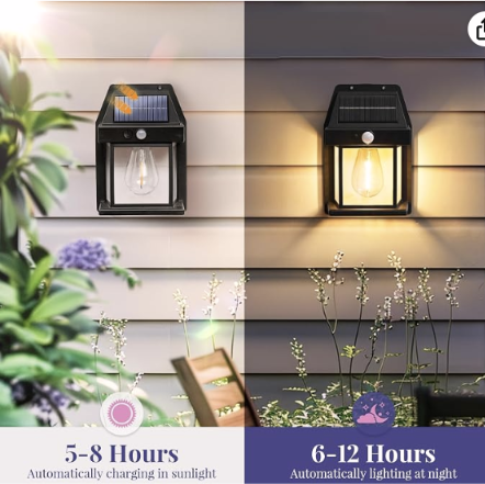Solar Wall Lights Motion Sensor Waterproof LED 3 Modes Sconce Solar Lamp Auto Charging Exterior Security Light for Outdoor Porch, Patio, Garden, Balcony & Pathway